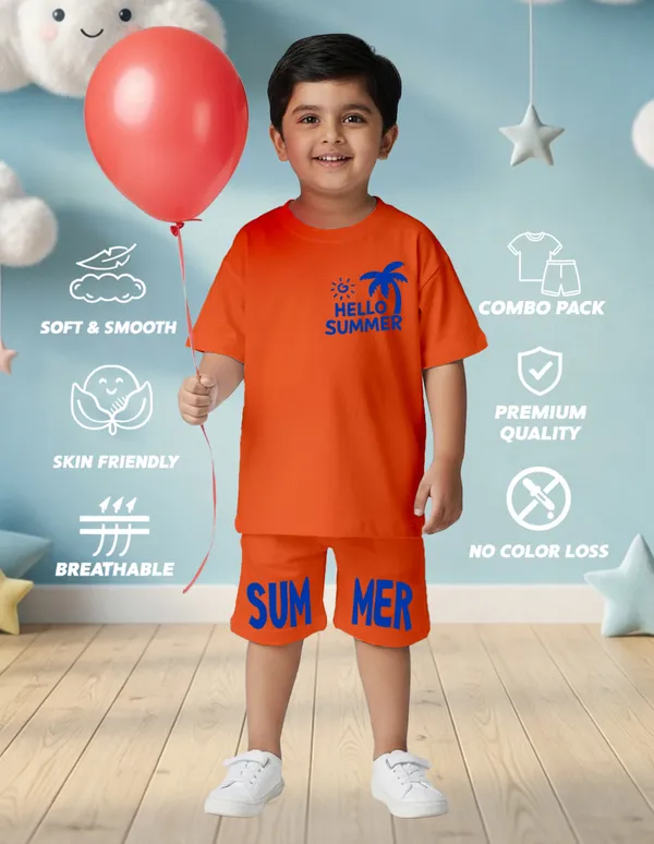 Nusyl_Boys_Orange_Hello_Summer_Text_Printed_Cotton_Blend_Relaxed_T_Shirts_And_Shorts_With_Side_Pockets_Oversized_Length_T_Shirts_And_Shorts_Knee_Length
