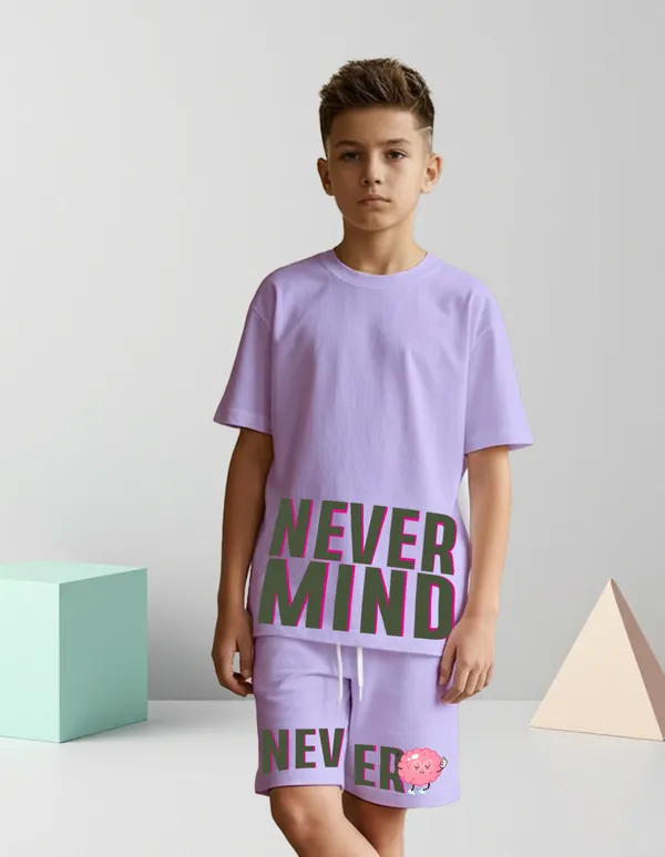 Nusyl_Boys_Lilac_Never_Mind_Text_Printed_Cotton_Blend_Relaxed_T_Shirts_And_Shorts_With_Side_Pockets_Oversized_Length_T_Shirts_And_Shorts_Knee_Length