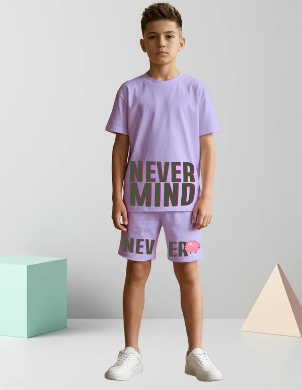 Nusyl_Boys_Lilac_Never_Mind_Text_Printed_Cotton_Blend_Relaxed_T_Shirts_And_Shorts_With_Side_Pockets_Oversized_Length_T_Shirts_And_Shorts_Knee_Length