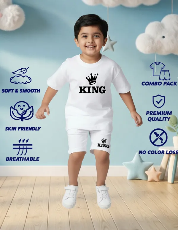 Nusyl_Boys_White_King_Text_Printed_Cotton_Blend_Relaxed_T_Shirts_And_Shorts_With_Side_Pockets_Oversized_Length_T_Shirts_And_Shorts_Knee_Length