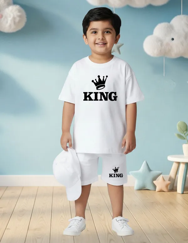 Nusyl_Boys_White_King_Text_Printed_Cotton_Blend_Relaxed_T_Shirts_And_Shorts_With_Side_Pockets_Oversized_Length_T_Shirts_And_Shorts_Knee_Length
