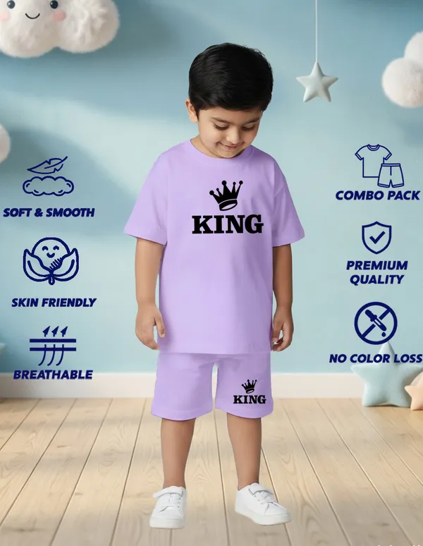 Nusyl_Boys_Lilac_King_Text_Printed_Cotton_Blend_Relaxed_T_Shirts_And_Shorts_With_Side_Pockets_Oversized_Length_T_Shirts_And_Shorts_Knee_Length