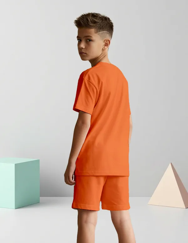 Nusyl_Boys_Orange_Teddy_Printed_&_Cool_Zone_Text_Printed_Cotton_Blend_Relaxed_T_Shirts_And_Shorts_With_Side_Pockets_Oversized_Length_T_Shirts_And_Shorts_Knee_Length