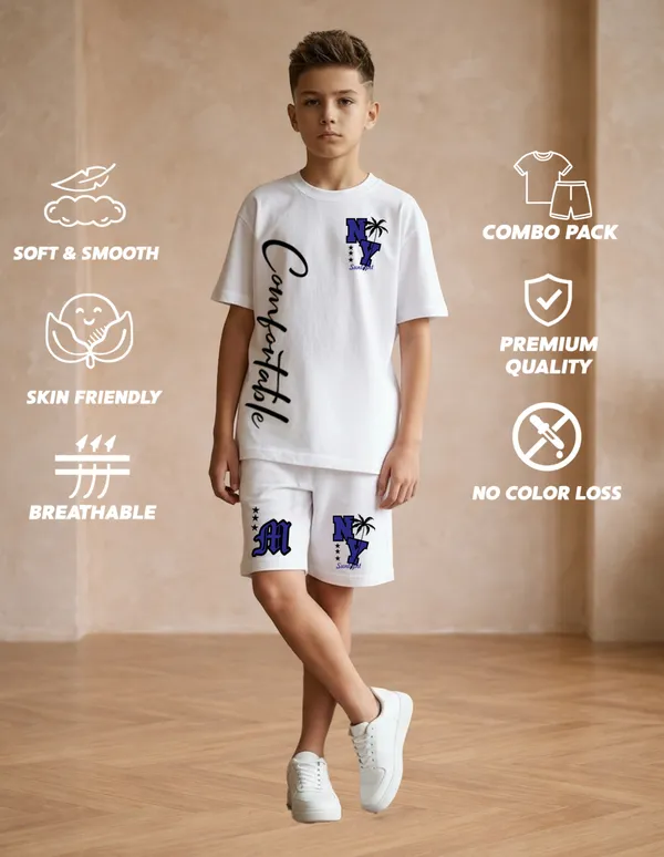 Nusyl_Boys_White_Comfortable_Text_Printed_Cotton_Blend_Relaxed_T_Shirts_And_Shorts_With_Side_Pockets_Oversized_Length_T_Shirts_And_Shorts_Knee_Length