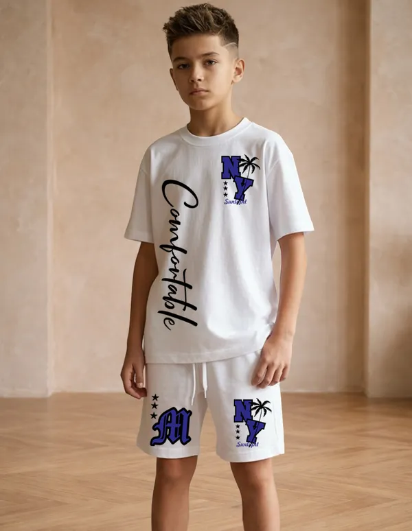 Nusyl_Boys_White_Comfortable_Text_Printed_Cotton_Blend_Relaxed_T_Shirts_And_Shorts_With_Side_Pockets_Oversized_Length_T_Shirts_And_Shorts_Knee_Length