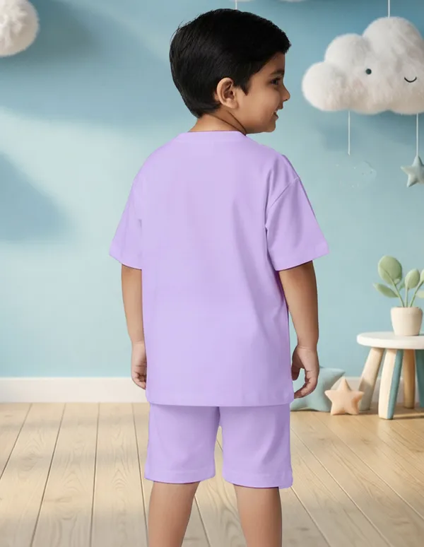 Nusyl_Boys_Lilac_Cool_Little_Dude_Text_Printed_Cotton_Blend_Relaxed_T_Shirts_And_Shorts_With_Side_Pockets_Oversized_Length_T_Shirts_And_Shorts_Knee_Length