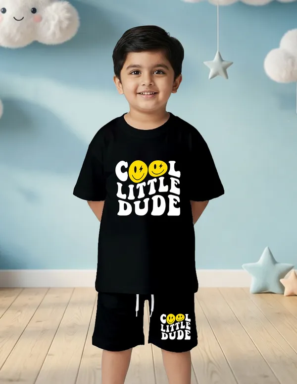 Nusyl_Boys_Black_Cool_Little_Dude_Text_Printed_Cotton_Blend_Relaxed_T_Shirts_And_Shorts_With_Side_Pockets_Oversized_Length_T_Shirts_And_Shorts_Knee_Length