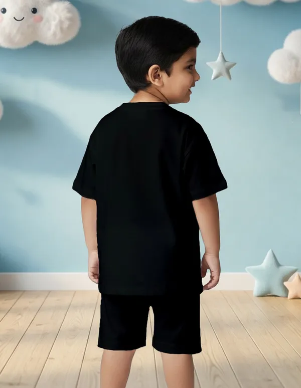 Nusyl_Boys_Black_Cool_Little_Dude_Text_Printed_Cotton_Blend_Relaxed_T_Shirts_And_Shorts_With_Side_Pockets_Oversized_Length_T_Shirts_And_Shorts_Knee_Length