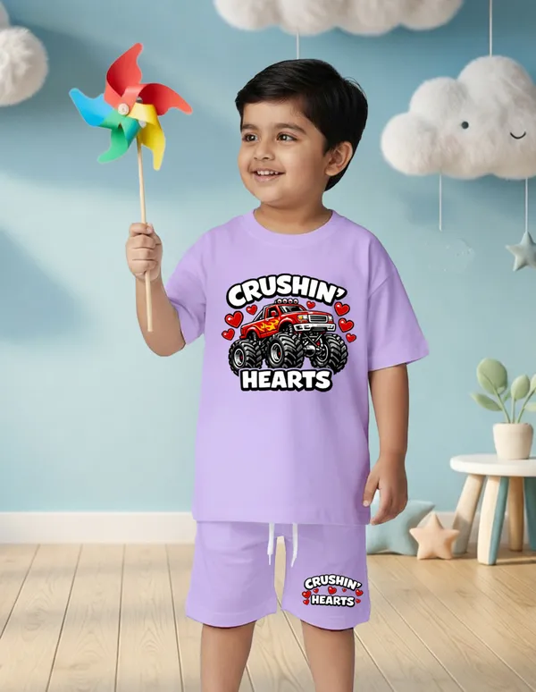 Nusyl_Boys_Lilac_Monster_Truck_Printed_&_Hearts_Text_Printed_Cotton_Blend_Relaxed_T_Shirts_And_Shorts_With_Side_Pockets_Oversized_Length_T_Shirts_And_Shorts_Knee_Length