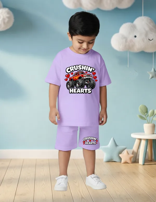 Nusyl_Boys_Lilac_Monster_Truck_Printed_&_Hearts_Text_Printed_Cotton_Blend_Relaxed_T_Shirts_And_Shorts_With_Side_Pockets_Oversized_Length_T_Shirts_And_Shorts_Knee_Length
