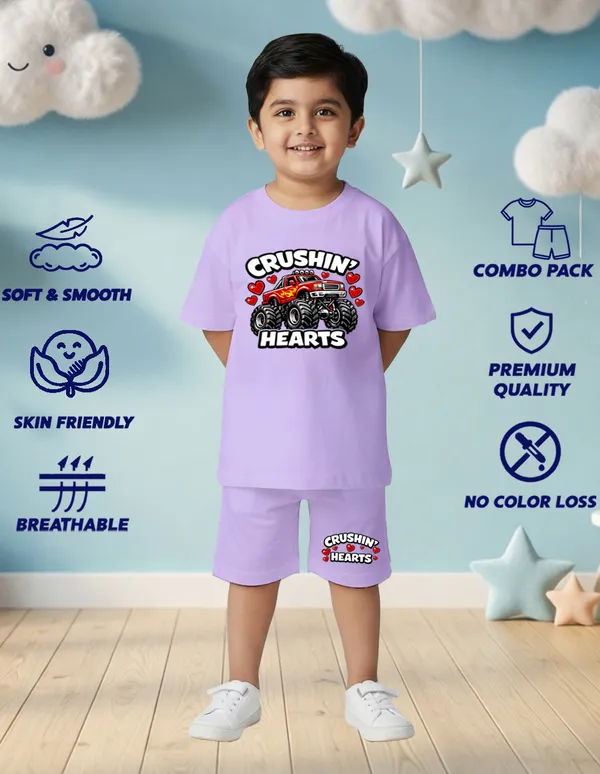 Nusyl_Boys_Lilac_Monster_Truck_Printed_&_Hearts_Text_Printed_Cotton_Blend_Relaxed_T_Shirts_And_Shorts_With_Side_Pockets_Oversized_Length_T_Shirts_And_Shorts_Knee_Length