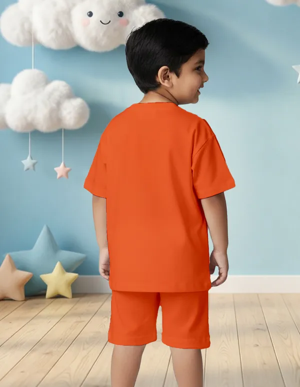 Nusyl_Boys_Orange_Truck_Printed_&_Monster_Truck_Text_Printed_Cotton_Blend_Relaxed_T_Shirts_And_Shorts_With_Side_Pockets_Oversized_Length_T_Shirts_And_Shorts_Knee_Length