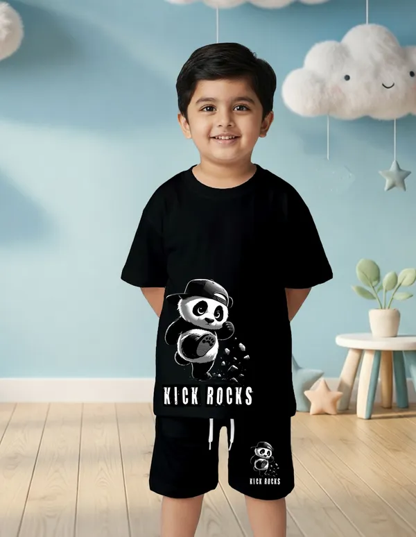 Nusyl_Boys_Black_Panda_Printed_&_Kick_Rocks_Text_Printed_Cotton_Blend_Relaxed_T_Shirts_And_Shorts_With_Side_Pockets_Oversized_Length_T_Shirts_And_Shorts_Knee_Length