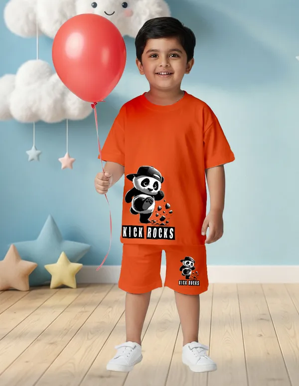 Nusyl_Boys_Orange_Panda_Printed_&_Kick_Rocks_Text_Printed_Cotton_Blend_Relaxed_T_Shirts_And_Shorts_With_Side_Pockets_Oversized_Length_T_Shirts_And_Shorts_Knee_Length