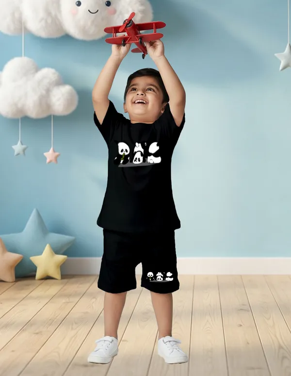 Nusyl_Boys_Black_Pandas_Printed_Cotton_Blend_Relaxed_T_Shirts_And_Shorts_With_Side_Pockets_Oversized_Length_T_Shirts_And_Shorts_Knee_Length