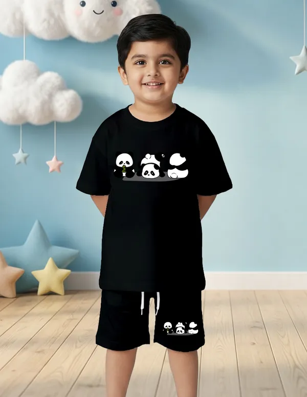Nusyl_Boys_Black_Pandas_Printed_Cotton_Blend_Relaxed_T_Shirts_And_Shorts_With_Side_Pockets_Oversized_Length_T_Shirts_And_Shorts_Knee_Length