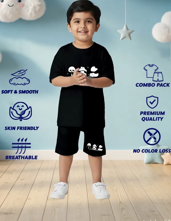 Nusyl_Boys_Black_Pandas_Printed_Cotton_Blend_Relaxed_T_Shirts_And_Shorts_With_Side_Pockets_Oversized_Length_T_Shirts_And_Shorts_Knee_Length