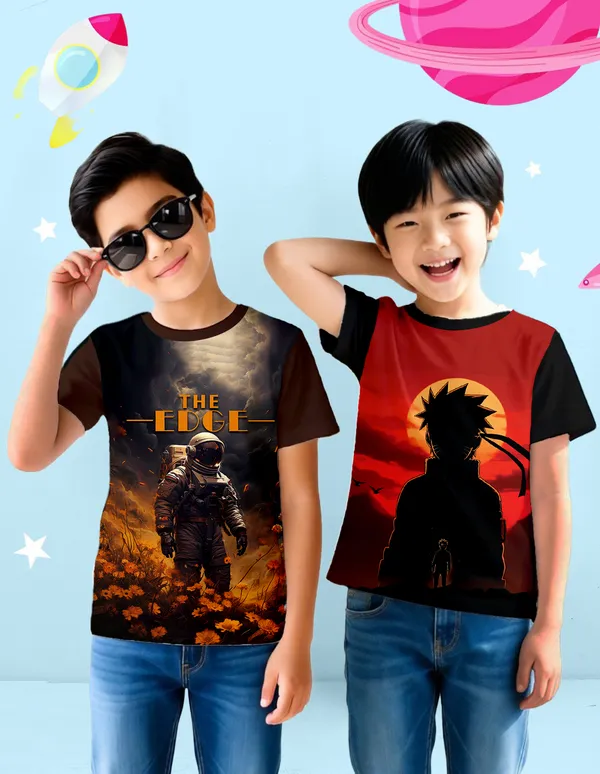 Nusyl_Boy_Black_&_Brown_The_Edge_Text_Printed_&_Astronaut_Printed_&_Anime_Character_Printed_Half_Sleeves_Pack_Of_2_T_Shirts_Soft_&_Comfortable_Half_Sleeve_T_Shirts_Cozy_Summer_Wear_For_Kids_&_Teen_Boys