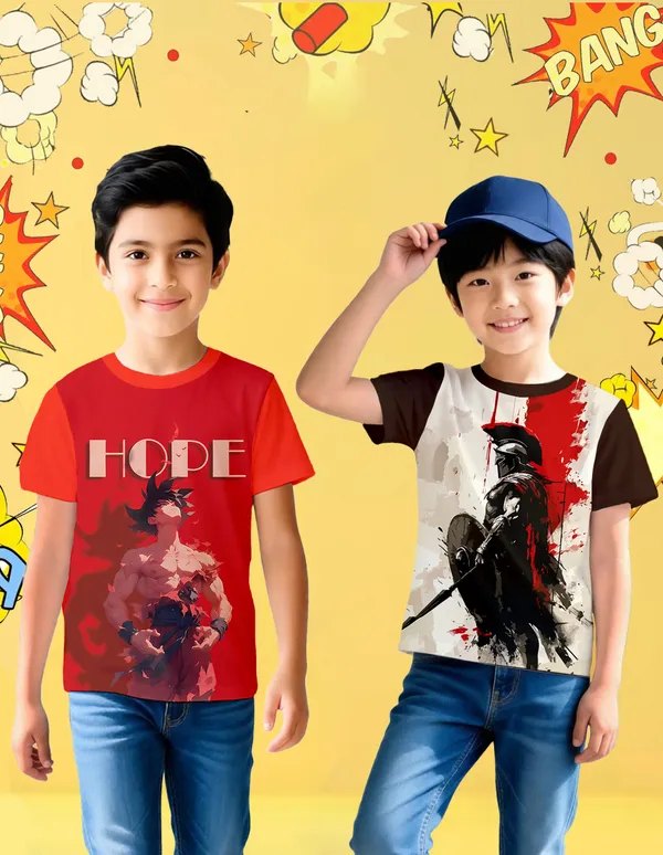 Nusyl_Boy_Red_&_Brown_Hope_Text_Printed_&_Anime_Character_Printed_&_Knight_Printed_Half_Sleeves_Pack_Of_2_T_Shirts_Soft_&_Comfortable_Half_Sleeve_T_Shirts_Cozy_Summer_Wear_For_Kids_&_Teen_Boys