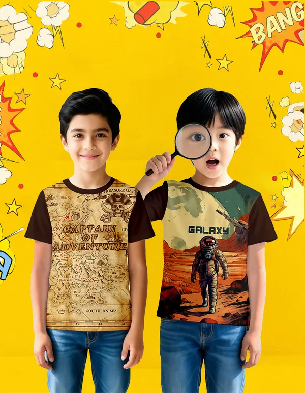 Nusyl_Boy_Brown_Captain_Of_Adventure_Text_Printed_&_Galaxy_Text_Printed_&_Astronaut_Printed_Half_Sleeves_Pack_Of_2_T_Shirts_Soft_&_Comfortable_Half_Sleeve_T_Shirts_Cozy_Summer_Wear_For_Kids_&_Teen_Boys