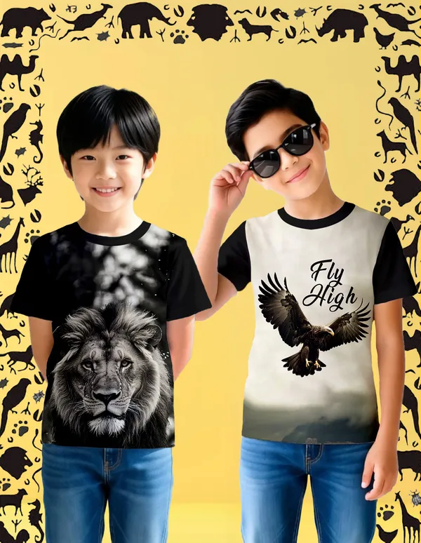 Nusyl_Boy_Black_Lion_Printed_&_Eagle_Printed_&_Fly_High_Text_Printed_Half_Sleeves_Pack_Of_2_T_Shirts_Soft_&_Comfortable_Half_Sleeve_T_Shirts_Cozy_Summer_Wear_For_Kids_&_Teen_Boys