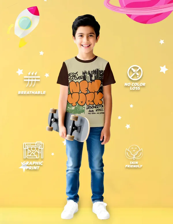 Nusyl_Boy_Brown_New_York_Text_Printed_&_Space_Station_Text_Printed_Half_Sleeves_Pack_Of_2_T_Shirts_Soft_&_Comfortable_Half_Sleeve_T_Shirts_Cozy_Summer_Wear_For_Kids_&_Teen_Boys
