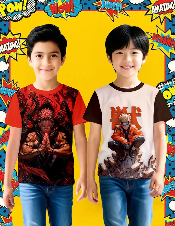 Nusyl_Boy_Red_&_Brown_Anime_Character_Printed_Half_Sleeves_Pack_Of_2_T_Shirts_Soft_&_Comfortable_Half_Sleeve_T_Shirts_Cozy_Summer_Wear_For_Kids_&_Teen_Boys