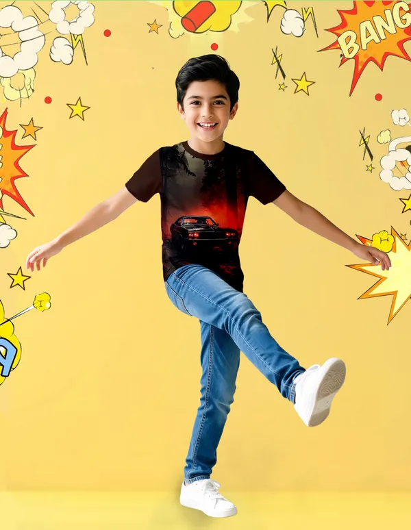 Nusyl_Boy_Red_&_Brown_Car_Printed_&_Sword_Man_Printed_Half_Sleeves_Pack_Of_2_T_Shirts_Soft_&_Comfortable_Half_Sleeve_T_Shirts_Cozy_Summer_Wear_For_Kids_&_Teen_Boys
