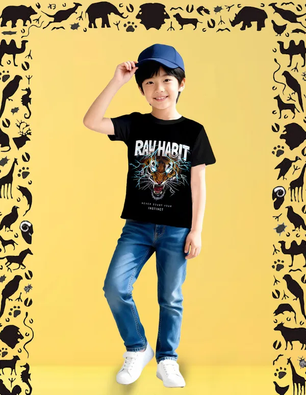 Nusyl_Boy_Red_&_Black_Raw_Habit_Text_Printed_&_Tigers_Printed_Half_Sleeves_Pack_Of_2_T_Shirts_Soft_&_Comfortable_Half_Sleeve_T_Shirts_Cozy_Summer_Wear_For_Kids_&_Teen_Boys