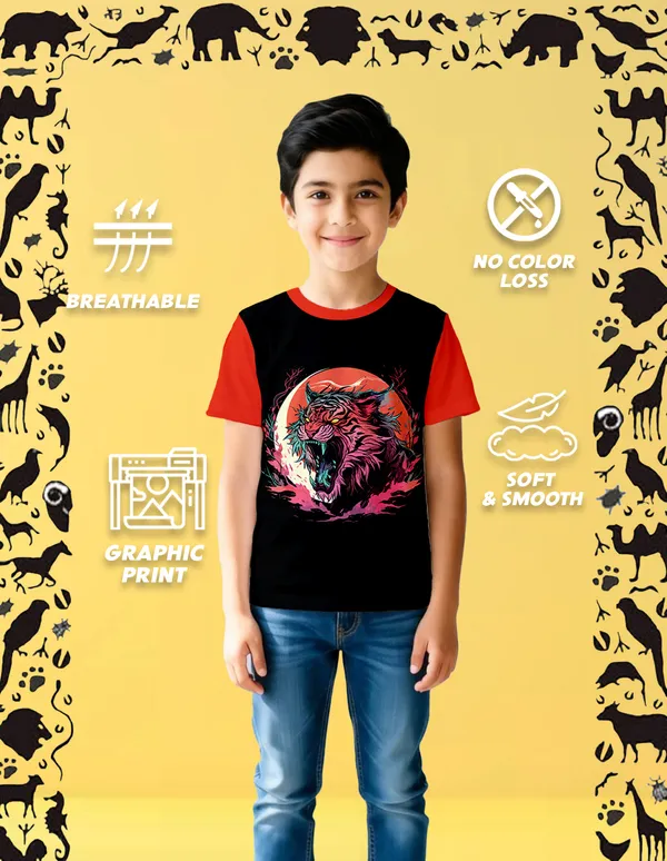 Nusyl_Boy_Red_&_Black_Raw_Habit_Text_Printed_&_Tigers_Printed_Half_Sleeves_Pack_Of_2_T_Shirts_Soft_&_Comfortable_Half_Sleeve_T_Shirts_Cozy_Summer_Wear_For_Kids_&_Teen_Boys