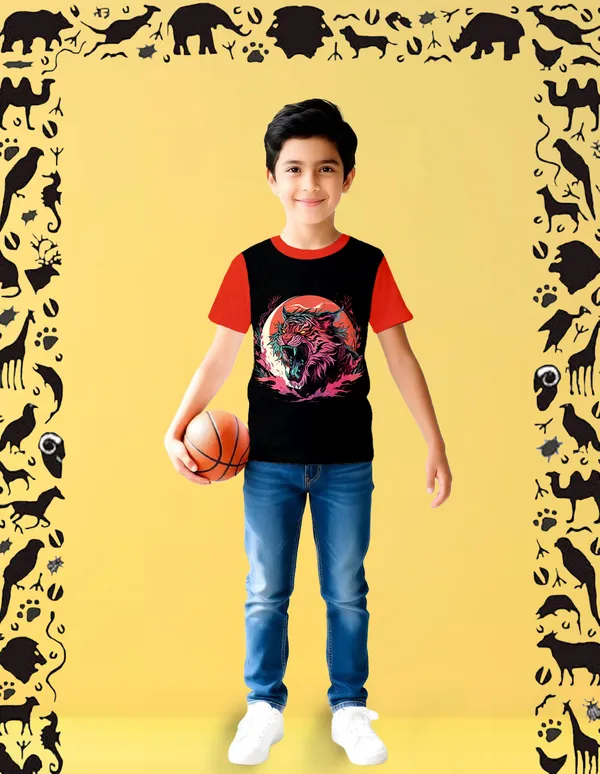 Nusyl_Boy_Red_&_Black_Raw_Habit_Text_Printed_&_Tigers_Printed_Half_Sleeves_Pack_Of_2_T_Shirts_Soft_&_Comfortable_Half_Sleeve_T_Shirts_Cozy_Summer_Wear_For_Kids_&_Teen_Boys