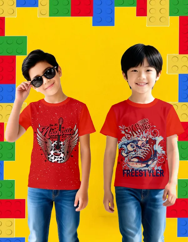 Nusyl_Boy_Red_Nashville_Text_Printed_&_Freestyler_Text_Printed_Half_Sleeves_Pack_Of_2_T_Shirts_Soft_&_Comfortable_Half_Sleeve_T_Shirts_Cozy_Summer_Wear_For_Kids_&_Teen_Boys
