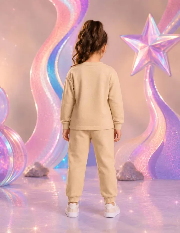 NUSYL_Girls_Beige_K-pop_Text_Printed_Cotton_Blend_T-shirts_and_Joggers_|_Girls's_Regular_Length_T-shirts_and_Regular_Jogger
