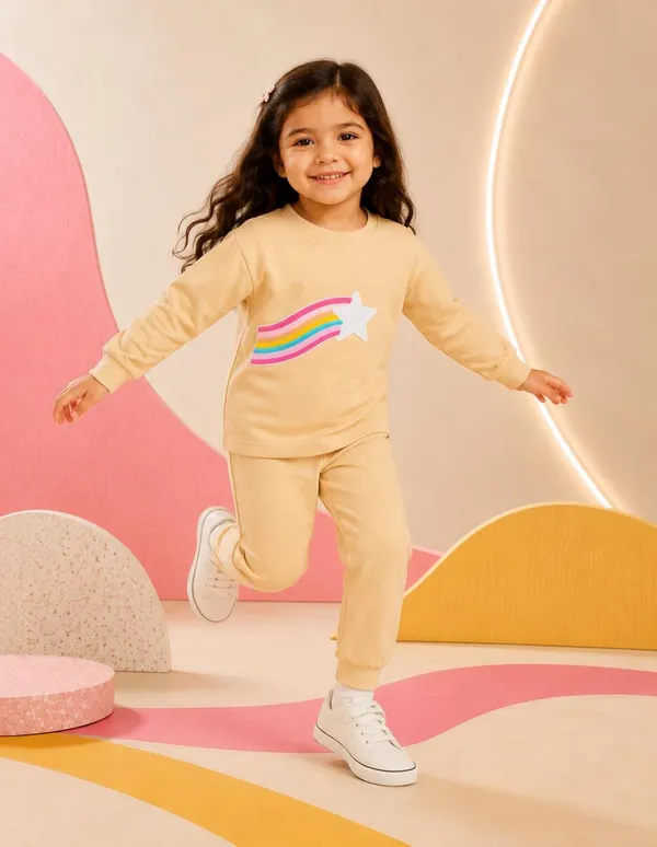 NUSYL_Girls_Beige_Star_Printed_Cotton_Blend_T-shirts_and_Joggers_|_Girls's_Regular_Length_T-shirts_and_Regular_Jogger