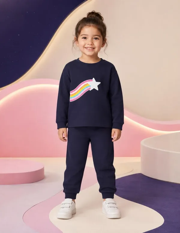 NUSYL_Girls_Navy_Star_Printed_Cotton_Blend_T-shirts_and_Joggers_|_Girls's_Regular_Length_T-shirts_and_Regular_Jogger