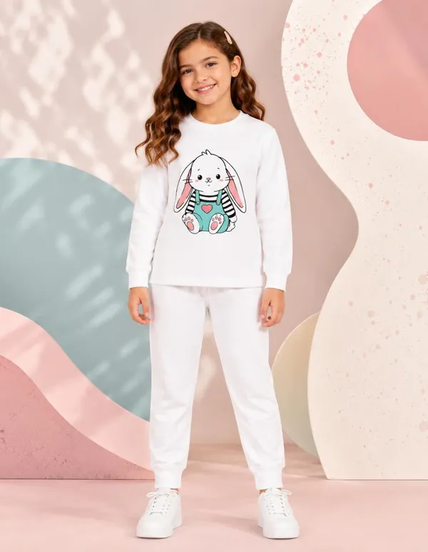 NUSYL_Girls_White_Teddy_Printed_Cotton_Blend_T-shirts_and_Joggers_|_Girls's_Regular_Length_T-shirts_and_Regular_Jogger
