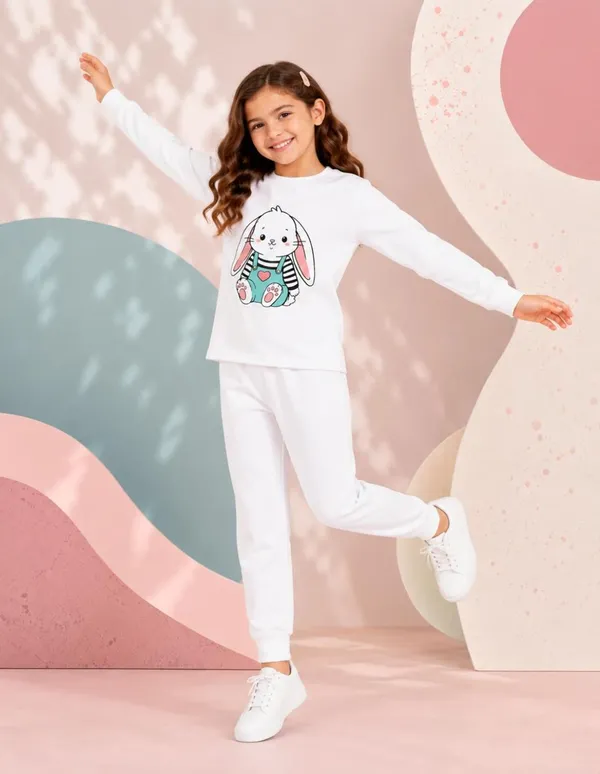 NUSYL_Girls_White_Teddy_Printed_Cotton_Blend_T-shirts_and_Joggers_|_Girls's_Regular_Length_T-shirts_and_Regular_Jogger