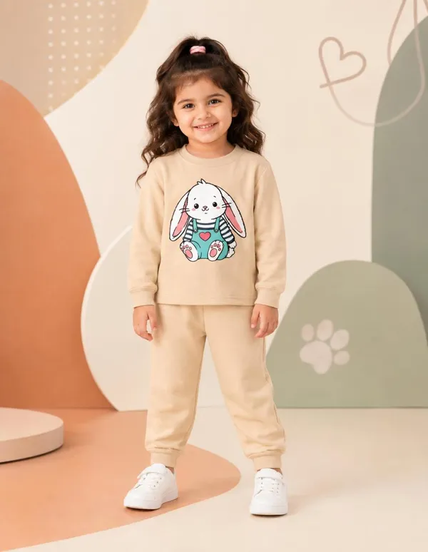 NUSYL_Girls_Beige_Teddy_Printed_Cotton_Blend_T-shirts_and_Joggers_|_Girls's_Regular_Length_T-shirts_and_Regular_Jogger