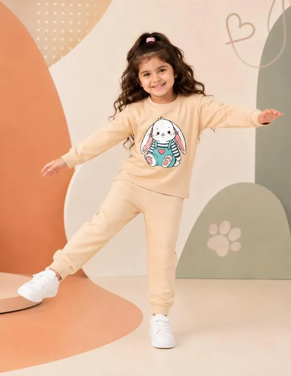 NUSYL_Girls_Beige_Teddy_Printed_Cotton_Blend_T-shirts_and_Joggers_|_Girls's_Regular_Length_T-shirts_and_Regular_Jogger