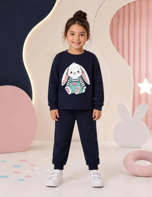 NUSYL_Girls_Navy_Teddy_Printed_Cotton_Blend_T-shirts_and_Joggers_|_Girls's_Regular_Length_T-shirts_and_Regular_Jogger