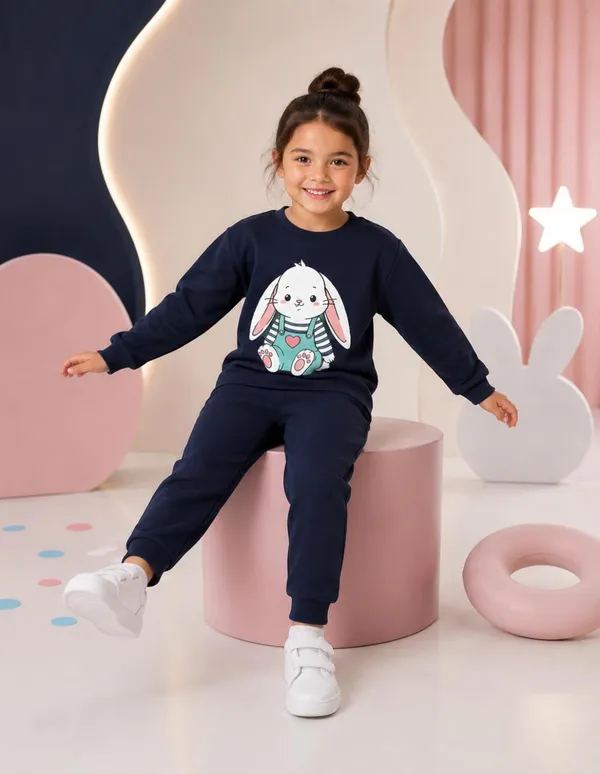 NUSYL_Girls_Navy_Teddy_Printed_Cotton_Blend_T-shirts_and_Joggers_|_Girls's_Regular_Length_T-shirts_and_Regular_Jogger