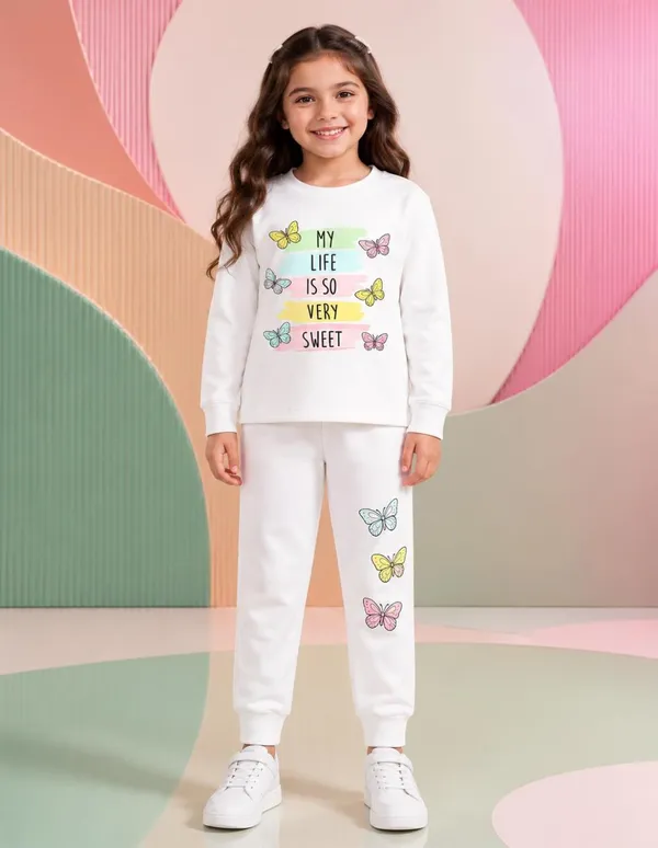 NUSYL_Girls_White_Butterfly_Printed_Cotton_Blend_T-shirts_and_Joggers_|_Girls's_Regular_Length_T-shirts_and_Regular_Jogger