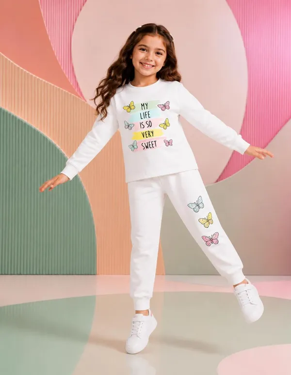 NUSYL_Girls_White_Butterfly_Printed_Cotton_Blend_T-shirts_and_Joggers_|_Girls's_Regular_Length_T-shirts_and_Regular_Jogger