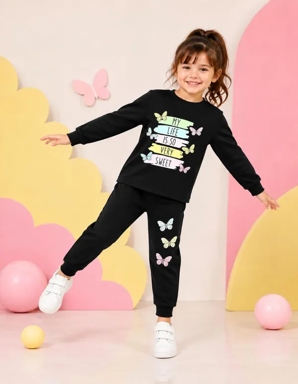 NUSYL_Girls_Black_Butterfly_Printed_Cotton_Blend_T-shirts_and_Joggers_|_Girls's_Regular_Length_T-shirts_and_Regular_Jogger