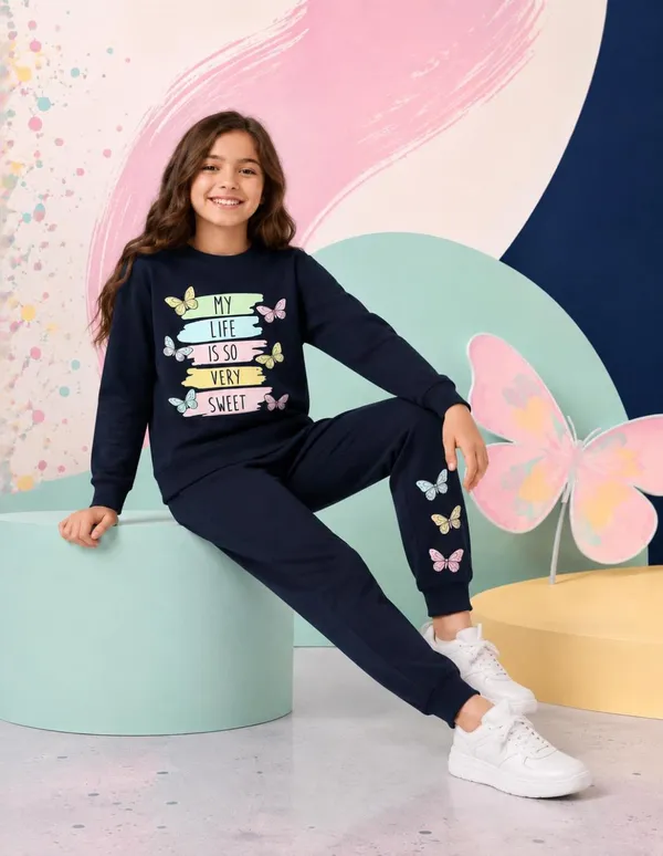 NUSYL_Girls_Navy_Butterfly_Printed_Cotton_Blend_T-shirts_and_Joggers_|_Girls's_Regular_Length_T-shirts_and_Regular_Jogger