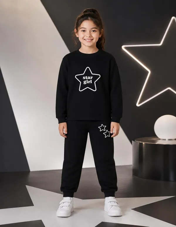 NUSYL_Girls_Black_Star_Girl_Text_Printed_Cotton_Blend_T-shirts_and_Joggers_|_Girls's_Regular_Length_T-shirts_and_Regular_Jogger