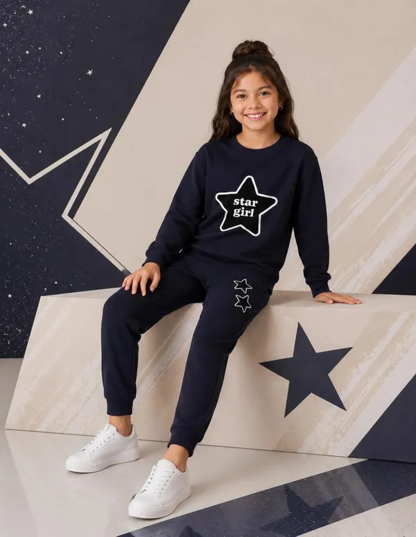 NUSYL_Girls_Navy_Star_Girl_Text_Printed_Cotton_Blend_T-shirts_and_Joggers_|_Girls's_Regular_Length_T-shirts_and_Regular_Jogger