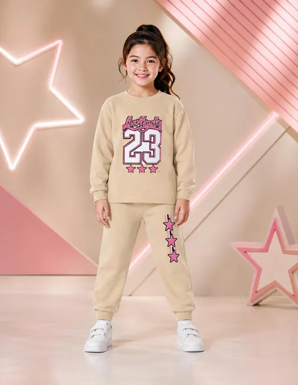 NUSYL_Girls_Beige_Los_Angeles_Text_Printed_Cotton_Blend_T-shirts_and_Joggers_|_Girls's_Regular_Length_T-shirts_and_Regular_Jogger
