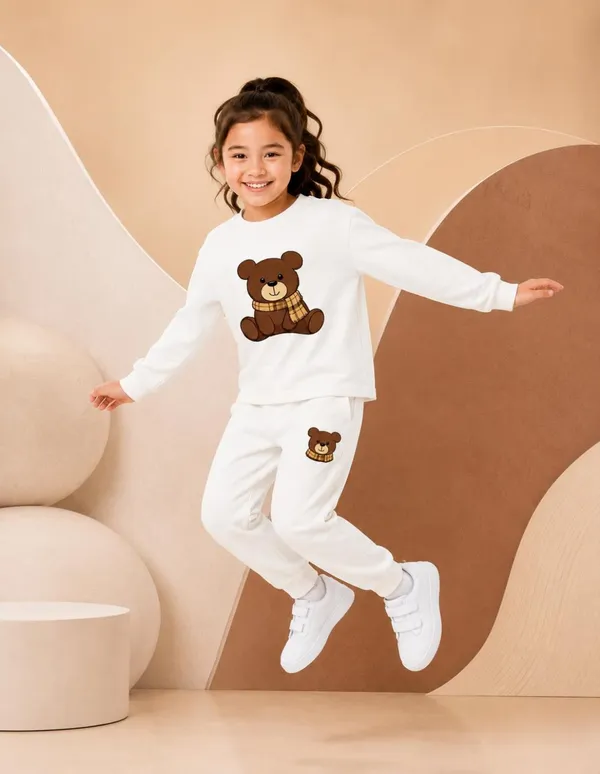 NUSYL_Girls_White_Teddy_Printed_Cotton_Blend_T-shirts_and_Joggers_|_Girls's_Regular_Length_T-shirts_and_Regular_Jogger