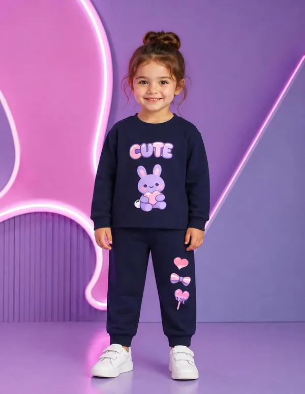 NUSYL_Girls_Navy_Cute_Text_Printed_Cotton_Blend_T-shirts_and_Joggers_|_Girls's_Regular_Length_T-shirts_and_Regular_Jogger